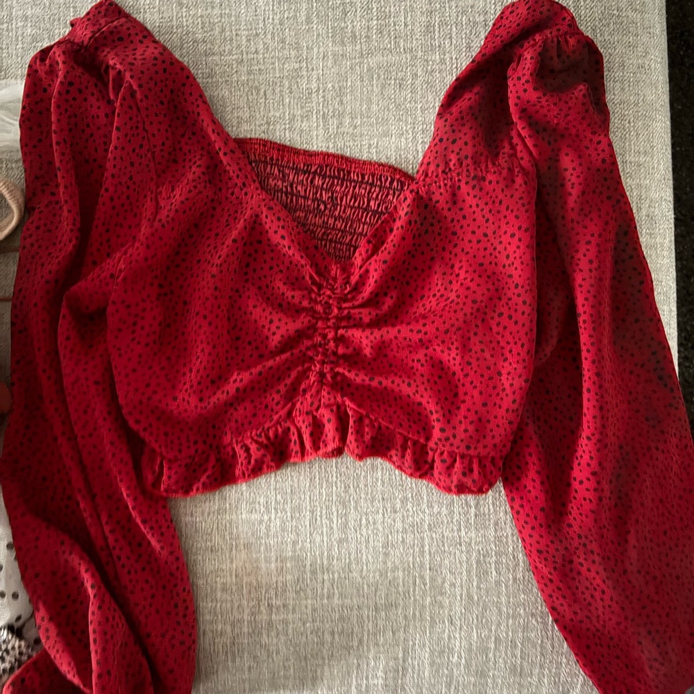 SHEIN Red and Black Dotted Blouse